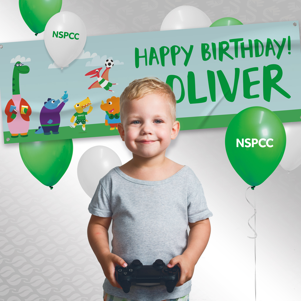NSPCC Partners with BannerEco for Personalised Birthday Banners Featuring Pantosaurus and Buddy
